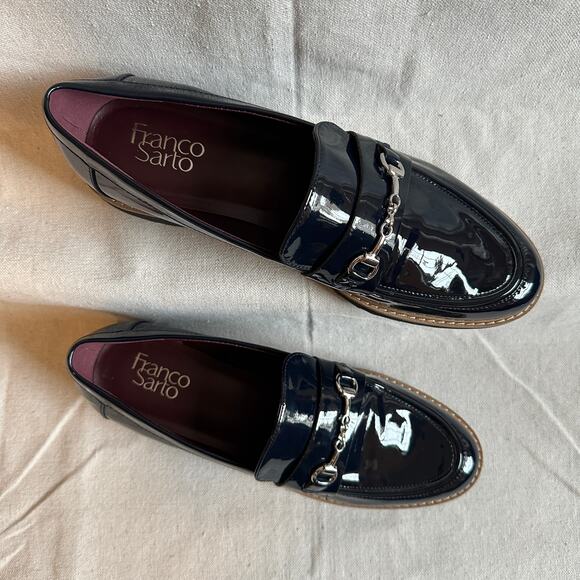 Franco Sarto Collette Faux Leather Vegan Loafer Dark Navy Blue New Womens 9.5 - Picture 3 of 8